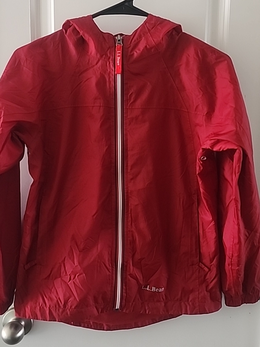 L.L.Bean Red Hooded Windbreaker Jacket Vintage Boys 10 Rain Coat